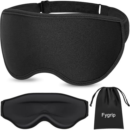 3D Eye Mask Sleep Mask for Men & Women, 100% Pressure-Free & Light Block-Out Eye Mask for Sleep with Easy Adjustable Strap, Night Eye Cover for Travel, Black