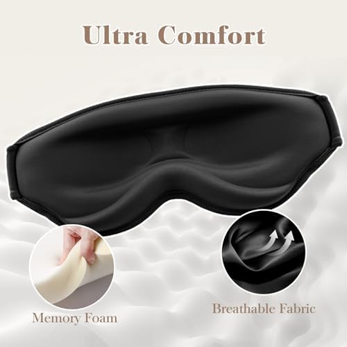 3D Eye Mask Sleep Mask for Men & Women, 100% Pressure-Free & Light Block-Out Eye Mask for Sleep with Easy Adjustable Strap, Night Eye Cover for Travel, Black - Image 5