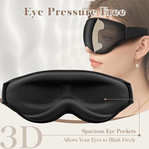 3D Eye Mask Sleep Mask for Men & Women, 100% Pressure-Free & Light Block-Out Eye Mask for Sleep with Easy Adjustable Strap, Night Eye Cover for Travel, Black - Image 3