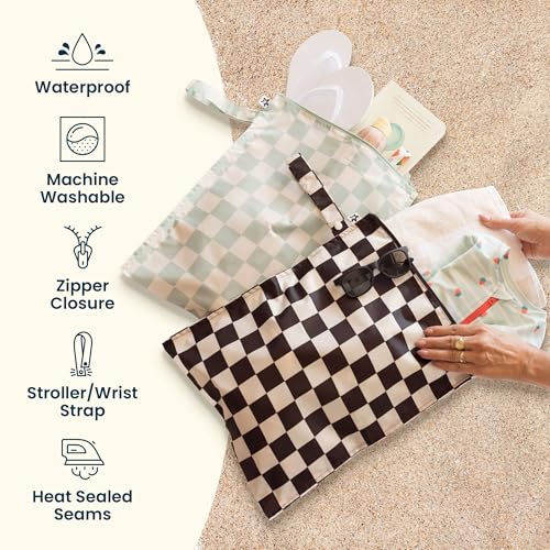 Tiny Twinkle Mess Proof Wet Bags | 2-Pack Reusable Waterproof Wet Bags for Swimsuits | Baby Clothes | Travel & Diaper Bag (Pink, Brown Checkers) - Image 3