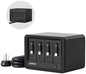 Gitryin 12-in-1 Desktop Charging Station with 4 Retractable Type-C Wall Chargers, 40W USB-C Power Strip with Flat Plug, Extension Cord with 1020J Surge Protection for Home Office