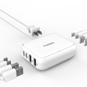 8-Port USB Charger, Multi-Port Travel USB C Charger, Mini Charging Station with USB C and USB A Ports, Charging Station Block for Traveling, Camping Compatible with Phone, Earbud (White)