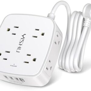 6 Ft Surge Protector Power Strip - 8 Widely Outlets with 4 USB Ports, 3 Side Outlet Extender with 6 Feet Extension Cord, Flat Plug, Wall Mount, Desk USB Charging Station, ETL,White