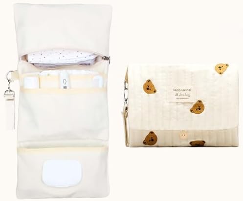 Baby Bag Organizer, Waterproof Mini Diaper Bag, Foldable Mom Travel Set, Diaper Organizer, with Gift for Baby Shower (Bear)