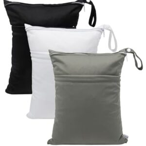 babygoal Wet Dry Bags 3 Pack, Waterproof Reusable Travel Bags for Swimsuits, Baby Cloth Diapers, Beach, Pool, Gym Bag & Wet Clothes with 2 Pockets L-BWG