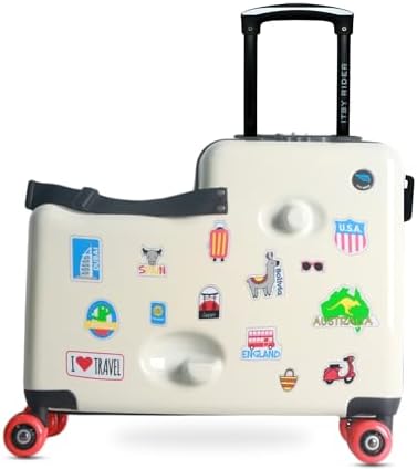 Itsy Rider 20" Ride-on Suitcase for Kids with Double Spinner Red Wheels (Beige Traveler)