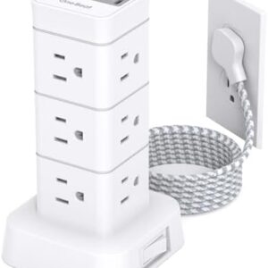 Surge Protector Power Strip Tower, 12 Outlets 4 USB (2 USB C) Desktop Charging Station for Multiple Devices, 6Ft Flat Plug Extension Cord with Multiple Outlets, Home Office College Dorm Essentials