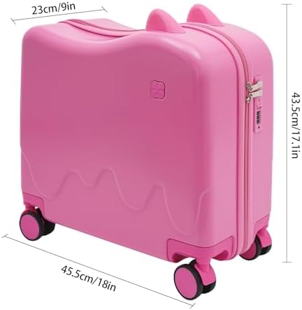 18" Kids Ride-On Suitcase,Children's Carry On Luggage Case,Rolling Luggage With Lock,Travel Trolley Case for Short Trips,School Trips,Outings (Pink) - Image 2