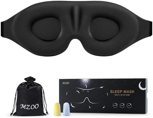 MZOO Luxury Sleep Eye Mask for Side Sleeper Men Women, Zero Eye Pressure 3D Sleeping Mask, Light Blocking Patented Design Night Blindfold, Soft Eye Shade Cover for Travel, Black