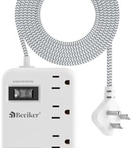 6 USB(2 USB C) Surge Protector Power Strip- 5Ft Travel Power Strip with 4.8A USB Charging Station and 4 Extendable Outlet, 13A Flat Plug Braided Extension Cord with Wall Mount for Travel Office Dorm