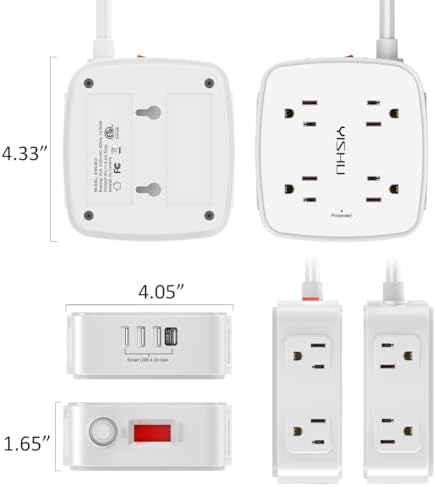 6 Ft Surge Protector Power Strip - 8 Widely Outlets with 4 USB Ports, 3 Side Outlet Extender with 6 Feet Extension Cord, Flat Plug, Wall Mount, Desk USB Charging Station, ETL,White - Image 7