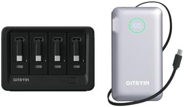 Gitryin 10000mAh Type-C Travel Power Bank, 12-in-1 Desktop Charging Station with 4 Retractable Type-C Wall Chargers