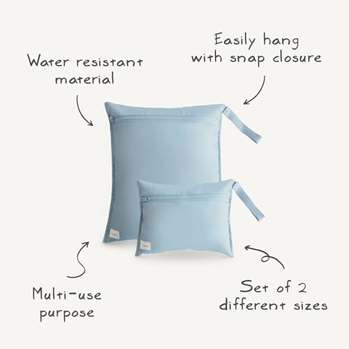 mushie Water Resistant Wet Bags | Large & Small Reusable Storage Bag for Baby Items and Travel | Zippered Pockets with Handle | Machine Washable, Set of 2 (Blue Flowers) - Image 8