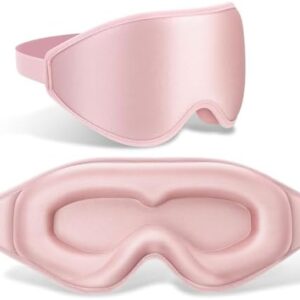 FlyCoco 99% Fully Block Out Light Eye Sleep Mask, 3D Deep Contoured Eyes Cover Zero Pressure, Long Lash Extension Eyes Mask with Adjustable Straps for Sleeping Travel Home Nap Rest Women Men (Pink)