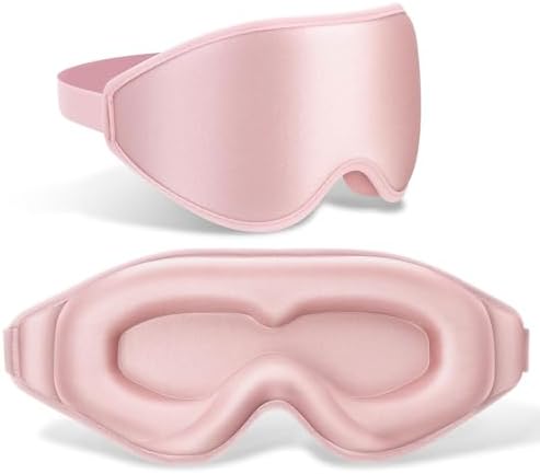 FlyCoco 99% Fully Block Out Light Eye Sleep Mask, 3D Deep Contoured Eyes Cover Zero Pressure, Long Lash Extension Eyes Mask with Adjustable Straps for Sleeping Travel Home Nap Rest Women Men (Pink)