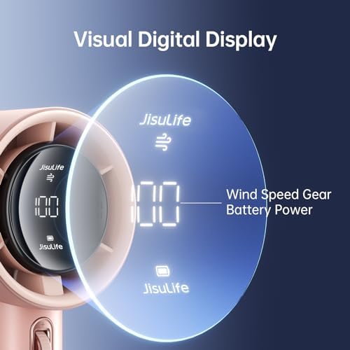 JISULIFE Portable Handheld Fan, Speed(1-100) Adjustable Turbo Mini and 3600mAh Battery Rechargeable Personal Fan, Digital Display, Gifts for Women Men Travel/Camping/Outdoor-Pink - Image 3