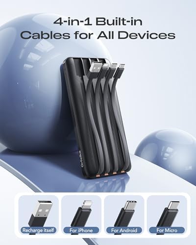 20000mAh Power Bank Fast Charging, Portable Charger with 4 Built-in Cables & 6 Outputs, 20W PD USB C Battery Pack Compatible with iPhone 16/15, Galaxy, Android, iPad & More (Travel Essential) - Image 3