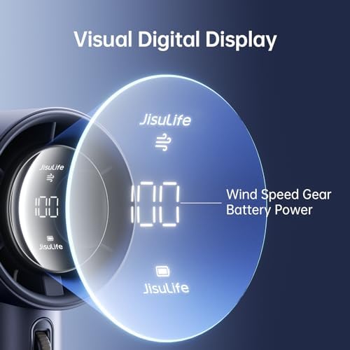 JISULIFE Portable Handheld Fan,Speed(1-100) Adjustable Turbo Mini and 3600mAh Battery Rechargeable Personal Fan,Digital Display,Gifts for Women Men Travel/Camping/Outdoor-Blue - Image 3