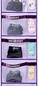 Weekly Kids Clothes Organizer Day of Week School Clothing Storage Monday to Friday Hanging Closet Organizer (Purple)