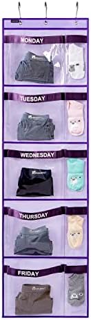 Weekly Kids Clothes Organizer Day of Week School Clothing Storage Monday to Friday Hanging Closet Organizer (Purple)