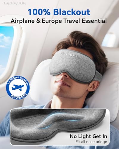 Weighted Eye Mask for Sleeping - Blackout Sleep Mask for Women Men, FACEMOON Lash Extension Eye Covers, Memory Foam, 3D Contoured, Airplane Travel Essentials, Blindfold for Meditation(Gray) - Image 2
