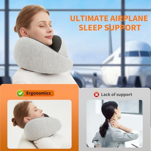 Travel Neck Pillow Airplane, Memory Foam Travel Pillows for Comfort on Sleeper Hold Compact and Ergonomic Design for Traveling Car Rides Home Road Trip Essentials for Adults and Kids (Grey) - Image 7