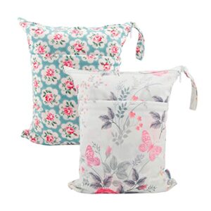 ALVA ALVABABY 2pcs Cloth Diaper Wet Dry Bags Waterproof Reusable with Two Zippered Pockets Travel Beach Pool Daycare Soiled Baby Items Yoga Gym Bag for Swimsuits or Wet Clothes L5166