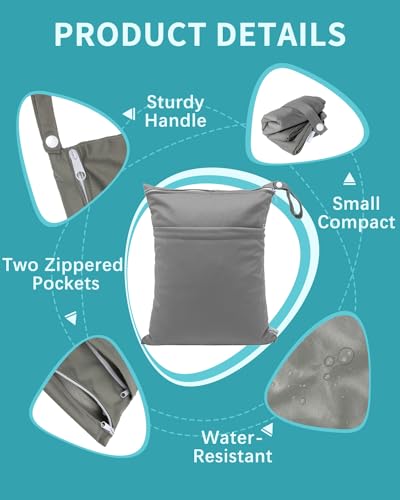 babygoal Wet Dry Bags 3 Pack, Waterproof Reusable Travel Bags for Swimsuits, Baby Cloth Diapers, Beach, Pool, Gym Bag & Wet Clothes with 2 Pockets L-BWG - Image 2