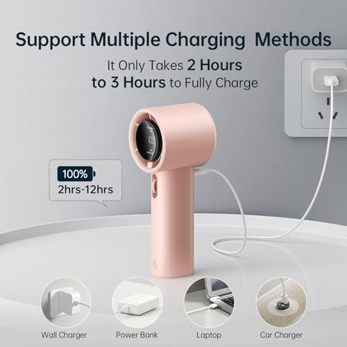 JISULIFE Portable Handheld Fan, Speed(1-100) Adjustable Turbo Mini and 3600mAh Battery Rechargeable Personal Fan, Digital Display, Gifts for Women Men Travel/Camping/Outdoor-Pink - Image 6