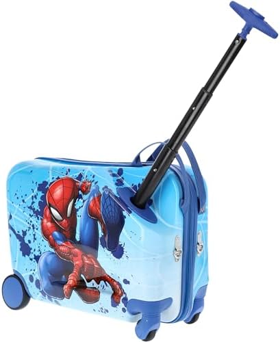 FUL Marvel Spider-Man 19 Inch Carry On Luggage, Kids Ride On Suitcase with Spinner Wheels, Hardshell Rolling Travel Trolley, Blue