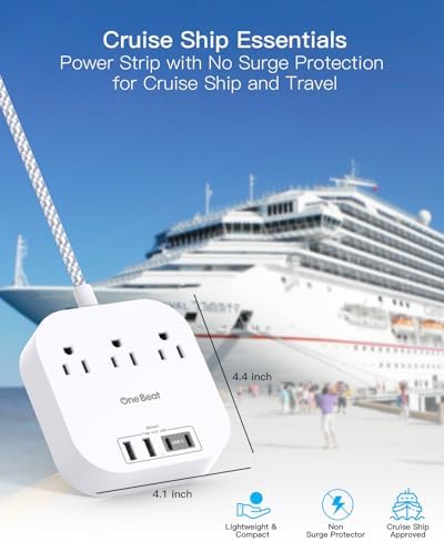 One Beat Power Strip with USB C, 3 Outlets 4 USB Ports (22.5W/4.5A) Desktop Charging Station, Flat Plug, 5ft Braided Extension Cord, Non Surge Protector for Travel, Cruise Ship, ETL Listed - Image 4