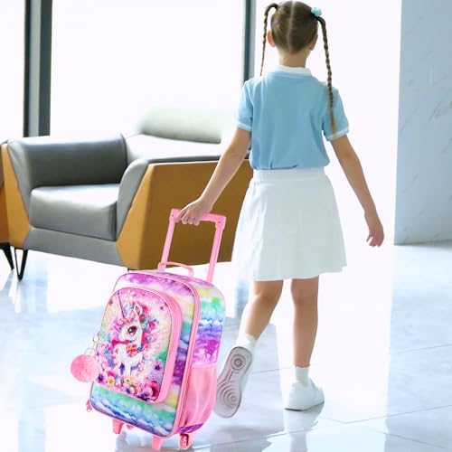Girls Luggage, Kids Sequins Rolling Luggage, Cute Unicorn Travel Carry on for Elementary Preschool Toddler - Image 5