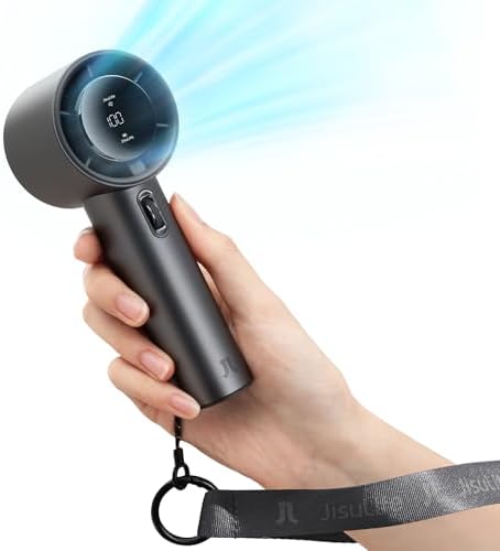 JISULIFE Handheld Fan Pro Series - Extreme Cooling Output: 1-100 Speed Scroll Wheel, Metal Body, Digital Display, 1.5H Fast Charge, 5000mAh-Portable Fan for Travel Outdoor, Gifts for Women Men(Grey)