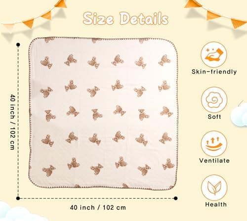 Baby Blanket Double Layer Cotton 40 x 40 Soft Receiving Blanket with Pattern Machine Washable Brown Bear - Image 5