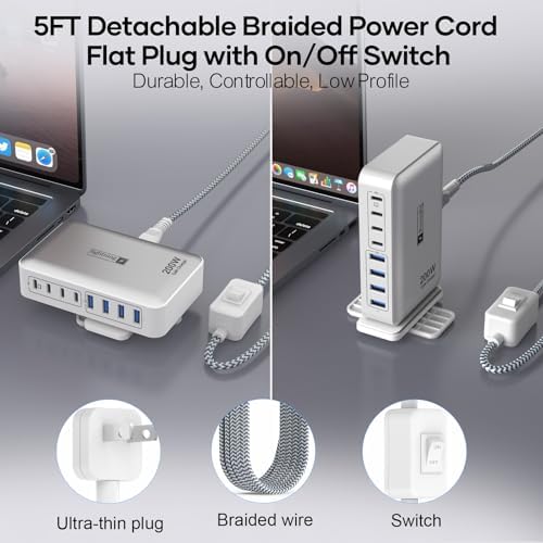 200W Charging Station for Multiple Devices, 8-Port USB C Charger Block Fast Charging, 65W Type C GaN Power Adapter for Cellphones, Tablets, Laptops, Multi Chargers USB Hub Flat Plug - Image 2