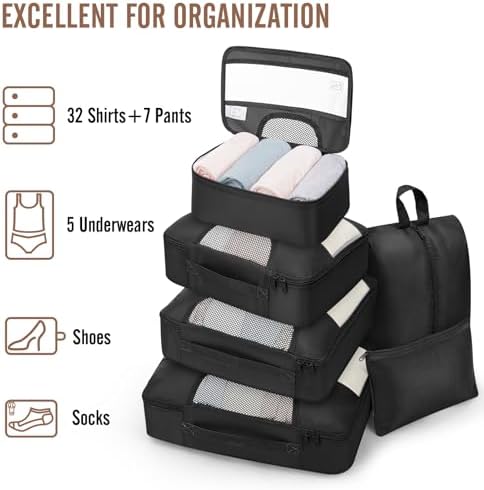 Veken 10 Set/8 Set Packing Cubes for Travel Essentials, Suitcase Organizer Bags in 4 Sizes, Carry-On Luggage Accessories with Laundry & Toiletry Bag, Airplane Must-Have, Road Trip & Camp Gifts for Men - Image 5