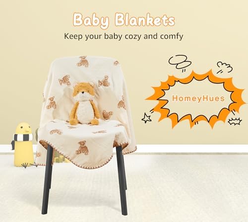 Baby Blanket Double Layer Cotton 40 x 40 Soft Receiving Blanket with Pattern Machine Washable Brown Bear - Image 4