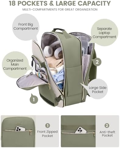 LOVEVOOK 40L Travel Backpack for Women & Men, Airline Approved Carry On Luggage with 3 Packing Cubes, TSA Overnight Bags, Waterproof Personal Item Bag, Weekender Essentials Backpacks fits 17" Laptop - Image 4