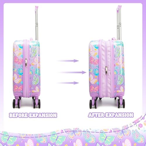 Kid's Luggage Set 2 Piece Suitcase Set 16" Hardside Luggage with Spinner Wheels Girls Carry on Toddler Travel Rolling Suitcase with Neck Pillow Airline Approved - Image 5
