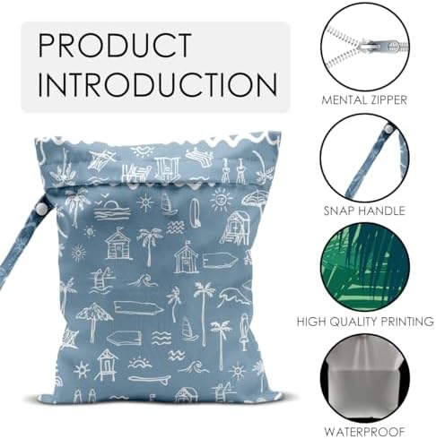 Wet Bag for Swimsuit Pool Travel Baby Cloth Diapers Dirty Yoga Gym Clothes Beach Bags Summer Gifts for Women Men Beach Vacation Essentials Costal Blue Waterproof Wet Dry Bag Travel Laundry Bags - Image 3