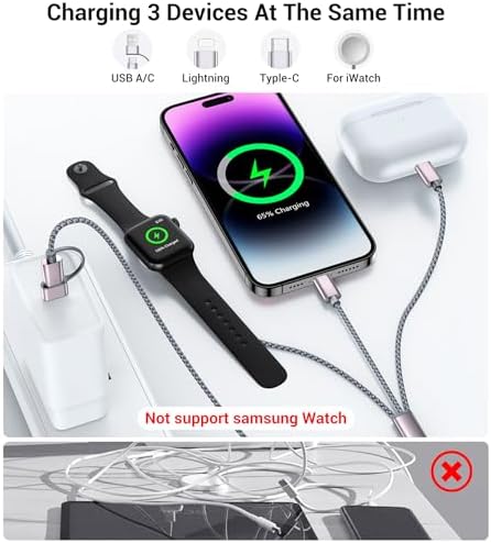 Temdan for Travel Essentials,3 in 2 USB C Cable for Apple Watch Charger/iPhone 17 Charger/Lightning,Multi Charging Cable Cord,Vacation Camping Essentials,Portable Designed for iWatch &iPhone 16-12-4FT - Image 4