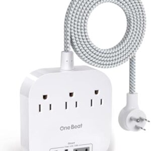 One Beat Power Strip with USB C, 3 Outlets 4 USB Ports (22.5W/4.5A) Desktop Charging Station, Flat Plug, 5ft Braided Extension Cord, Non Surge Protector for Travel, Cruise Ship, ETL Listed