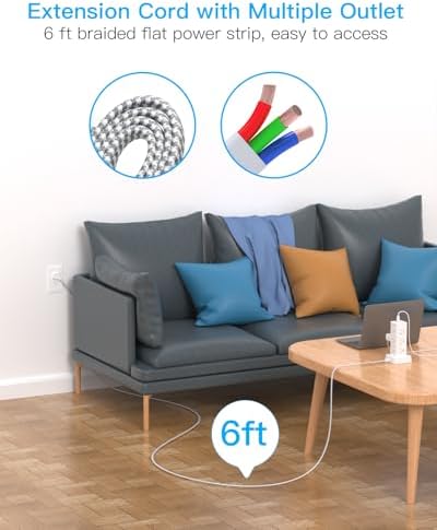 Surge Protector Power Strip Tower, 12 Outlets 4 USB (2 USB C) Desktop Charging Station for Multiple Devices, 6Ft Flat Plug Extension Cord with Multiple Outlets, Home Office College Dorm Essentials - Image 6