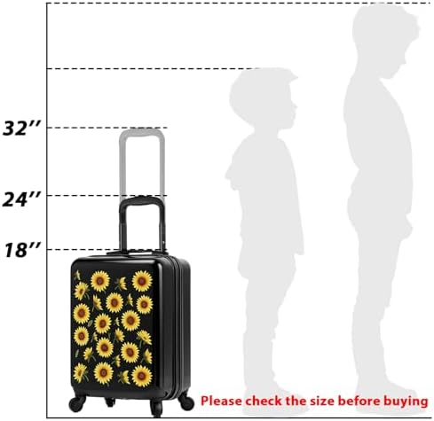 Redbaker 17 Inch 6 Pcs Kids Luggage Set Gifts for Christmas Kids Rolling Luggage Double Pattern Suitcase for Boys Girls (Black Yellow,Sunflower Style) - Image 3