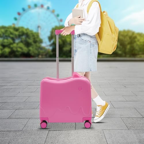 18" Kids Ride-On Suitcase,Children's Carry On Luggage Case,Rolling Luggage With Lock,Travel Trolley Case for Short Trips,School Trips,Outings (Pink) - Image 7