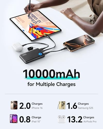INIU Portable Charger, Ultra Slim 45W Fast Charging with Attached USB C Cable, Flight-Safe 10000mAh PD Power Bank Battery Pack, Travel Essential Phone Powerbank for iPhone 17 16 Samsung S25 Google etc - Image 5