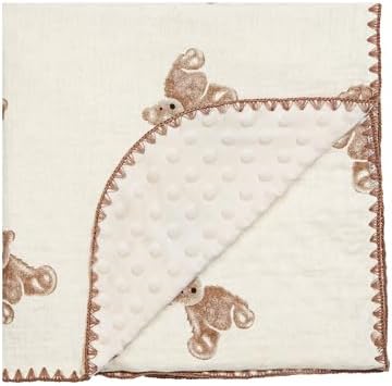 Baby Blanket Double Layer Cotton 40 x 40 Soft Receiving Blanket with Pattern Machine Washable Brown Bear