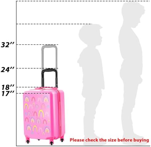 Redbaker 17 Inch 6 Pcs Kids Luggage Set Gifts for Christmas Kids Rolling Luggage Double Pattern Suitcase for Boys Girls (Dusty Pink, Rainbow Style) - Image 6