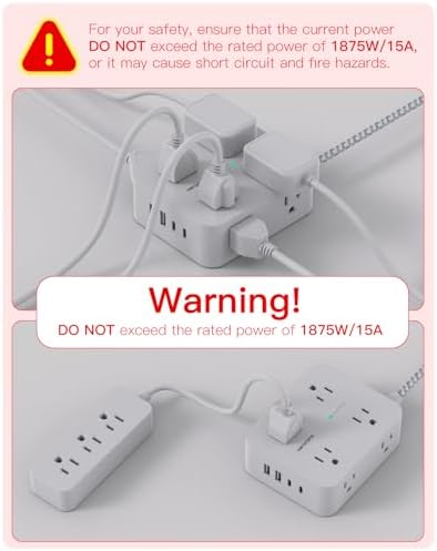 Surge Protector Power Strip - HANYCONY 8 Outlets 4 USB (2 USB C) Charging Ports, Multi Plug Outlet Extender, 5Ft Braided Extension Cord, Flat Plug Wall Mount Desk Charging Station for Home Office ETL - Image 8