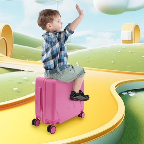 18" Kids Ride-On Suitcase,Children's Carry On Luggage Case,Rolling Luggage With Lock,Travel Trolley Case for Short Trips,School Trips,Outings (Pink) - Image 5